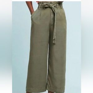 Anthropologie Olive Green Wide-Leg Trousers